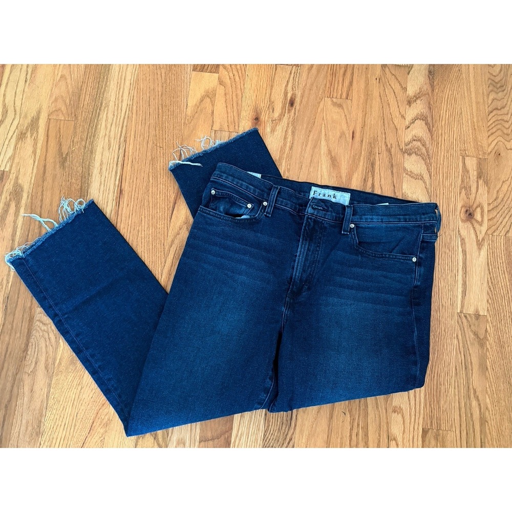 FRANK & EILEEN Cork Women's Sz 32 Blue Dark Wash Denim Raw Hem Stretch Jeans